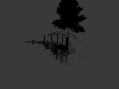 Steam cartoon locomotive in a glazed garage 3D model