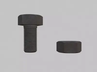 M5 Hex Bolts and Nuts with Rusty Iron Texture Fine Threads 3D model