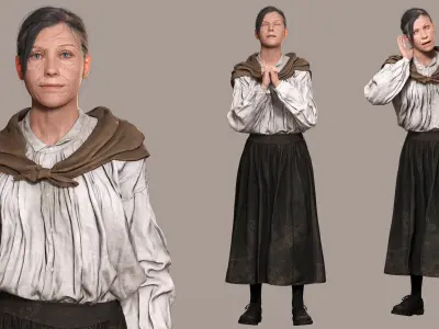 Elda Realistic Elderly Woman 3D Character Model Low-poly 3D model