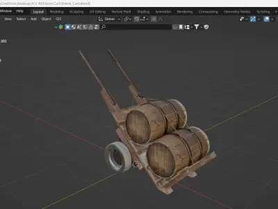 Diesel Donkey Cart with Wooden Barrels 3D model
