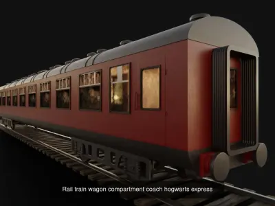 Train hogwarts express locomotive tender compartment coach 3D Model Pack