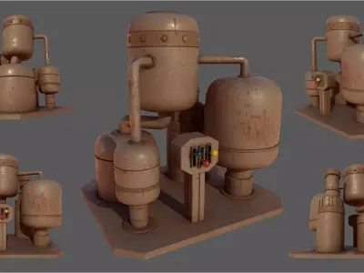 Stylized Retrofuturism Machinery - Tank System Low-poly 3D model