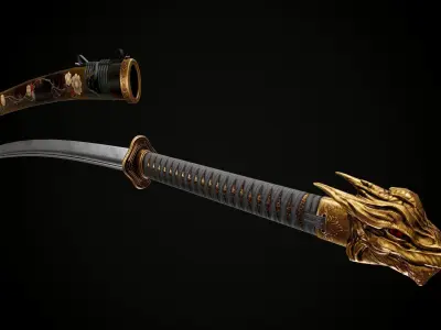 Katana samurai sword Low-poly 3D model 15