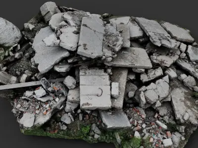 destroyed house ruins debris part4 photogrammetry Low-poly 3D model