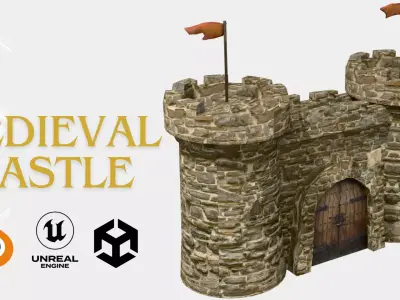 Medieval Castle with Towers Low-poly 3D model