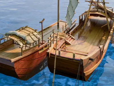 Wooden boat Low-poly 3D model 2