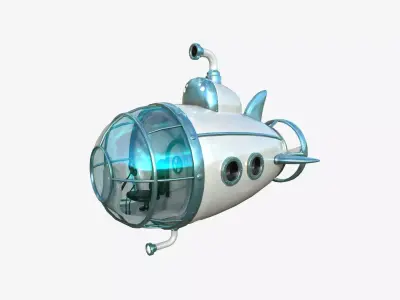 Submarine Cartoon A10 White Blue - Sub Watercraft Vehicle Low-poly 3D model