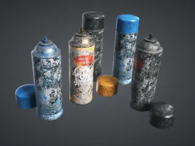 Paints and Street Elements Low-poly 3D model
