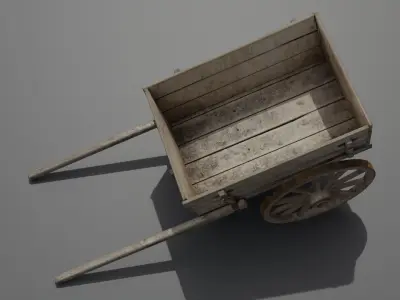 Old Damaged Wooden Cart Low-poly 3D model