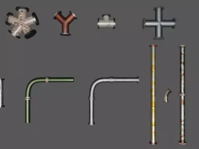 Pipe Collection two metal rods Low-poly 3D model