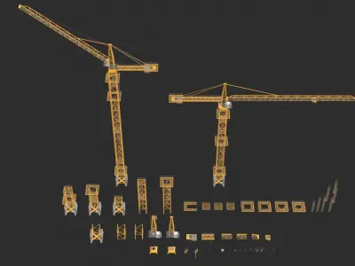 Tower Crane Modular - Yellow Low-poly 3D model