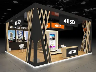 Exhibition Stand Stall Three Side Open 7X7 3D model