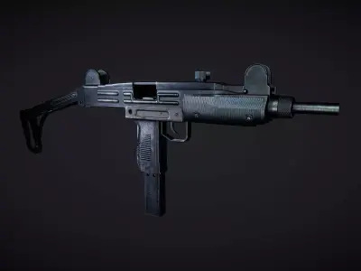 Uzi 01 Metal Stock Active 3D model