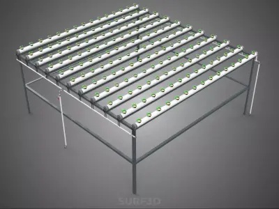 HYDROPONIC FARM SETUP SEEDLINGS GROW NET POTS PARALLEL NFT PIPES 3D model