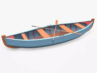 Stylized Wooden Row Boat Low-poly PBR Low-poly 3D model
