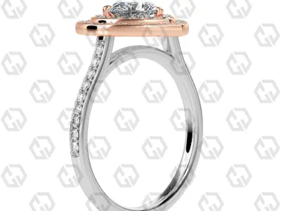 Ring 204 Heart Shape Cathedral Double Halo pave set with Gems 3D print model