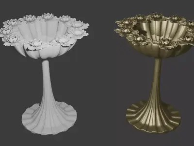 3D Fountain decorated with lilies 3D model