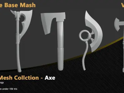 26 Axe Base Mesh - VOL 01 - Clean UV and Topology  Low-poly 3D model