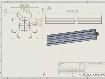 V-Slot 2020 Aluminum Profile Engineering Standard 3D model