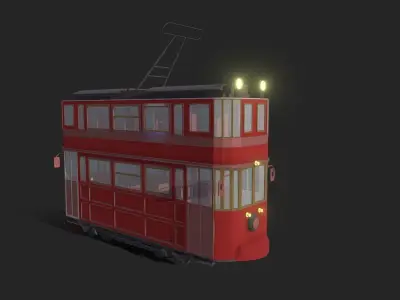 Vintage Style Double Decker Tram Low-poly 3D model
