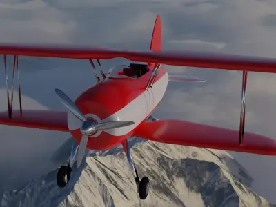 Plane biplane flying above clouds 3D model