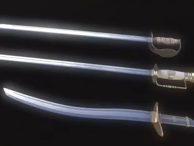 Set of 3 Pirate Swords Game Ready 3D Models Low-poly 3D model