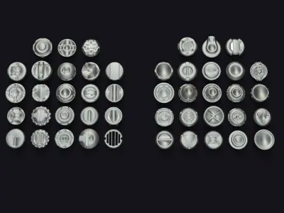 Kitbash set of silver buttons Low-poly 3D model