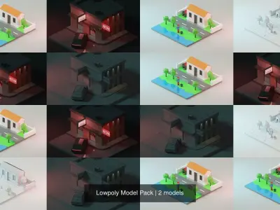 Lowpoly Model Pack house with garbage can