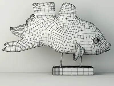 Hand Carved Driftwood Fish On Stand 3D model shop