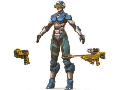 Cartoon Sci-Fi Cyborg Drone Sniper Soldier Low-poly 3D model 4