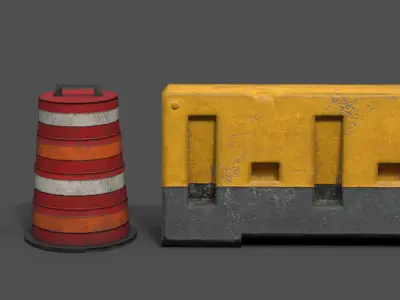 Barrier traffic cones and cones Low-poly 3D model