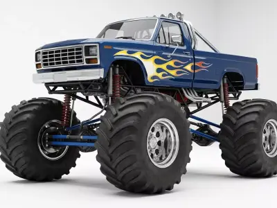 Custom Blue Monster Truck with Flame Graphics 3D model