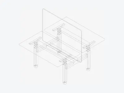 Desk - Double - Officetec - Angular - Linear - Adjustable Height Low-poly 3D model