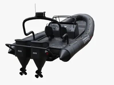 Motor inflatable dinghy boat black Low-poly 3D model