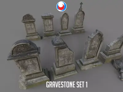 Cemetery gravestone set 1 Low-poly 3D model