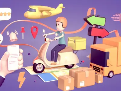 Cartoon Transport Pack - Scooter Plane Truck smartphone Hand Man Low-poly 3D model