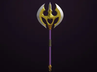 Battle Axe 06 Golden All PBR Unity UE Textures Included Low-poly 3D model