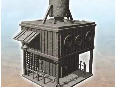 Steel survival base with large overhanging chimney -1- 3D print model