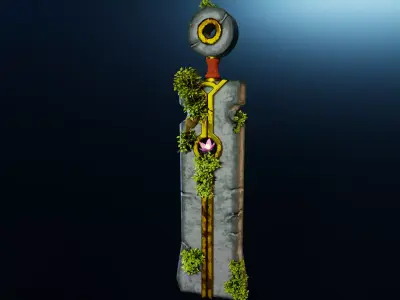 Sword Stylized Stone and Gold Low-poly 3D model