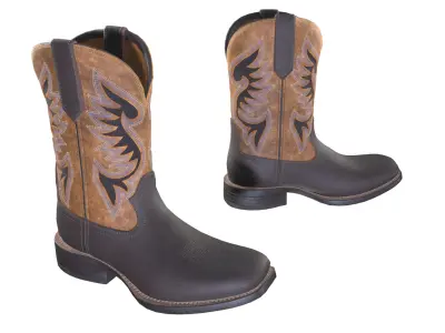 Classic Brown Western Cowboy Boots 3D model