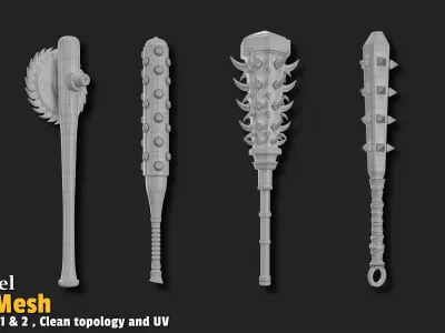6 Medieval Cudgel Base Mesh Low-poly 3D model