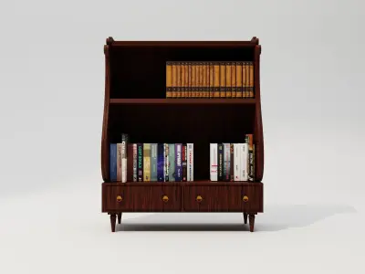 Wooden Bookshelf Showcase with Books Low-poly 3D model