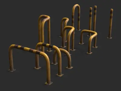 Yellow Dirty Fence Protector Pack Low-poly 3D model