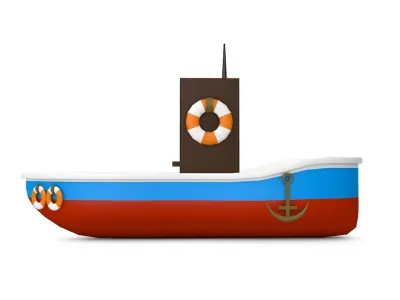Lowpoly Ship boat with life preserver Low-poly 3D model