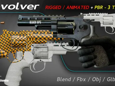 Revolver Low-poly 3D model 3