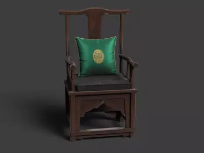 Chinese Dark Cherry Wooden Arm Chair with Pillow  Low-poly 3D model