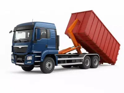 Hook Lift Truck with Red Waste Container Low-poly 3D model