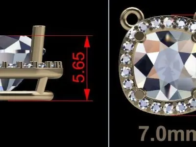 Dainty Diamond Halo Cushion Pendant 7mm 3D print model
