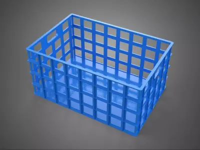 STANDARD RECTANGULAR BLUE PLASTIC BASKET CRATE BOX HANDHOLD TRAY 3D model