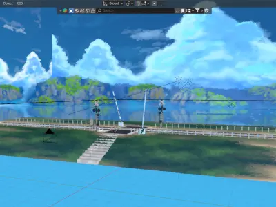 studio ghibli style anime in 3d train crossing river side scene 3D model